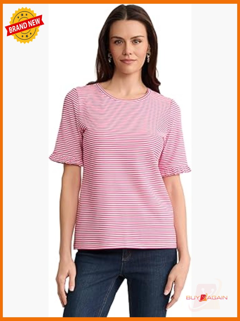 Elbow Ruffle Sleeve Striped Top